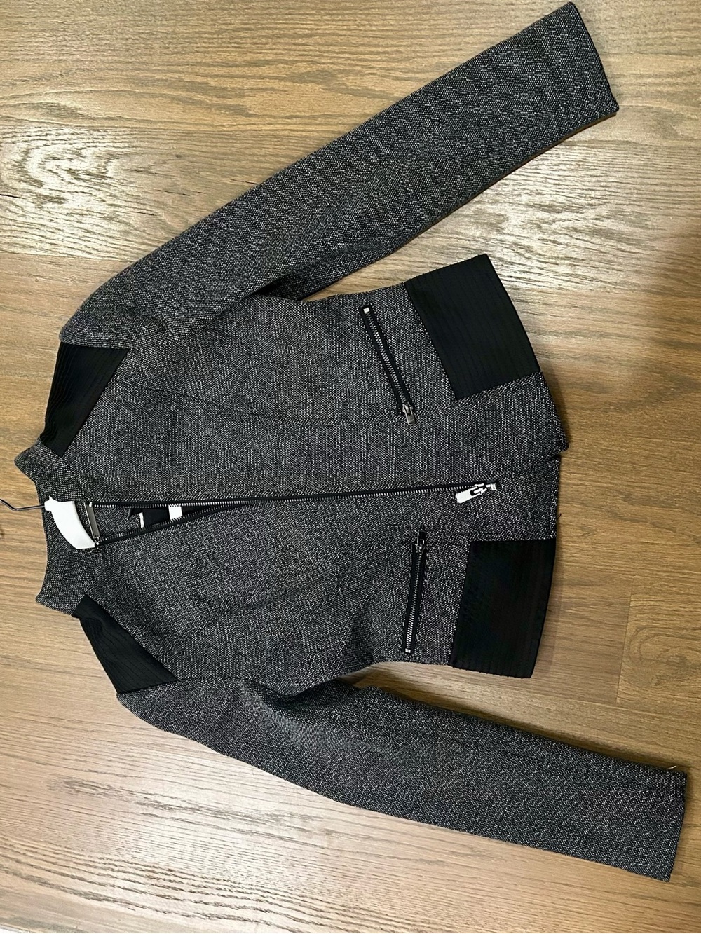 White House Black Market Charcoal Heather Zip-Front Bomber Jacket